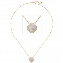 Kette mit Anhänger 925 Silber gold vergoldet Perlmutt Einlage 28 Zirkonia 45cm