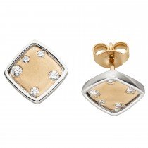 Ohrstecker 375 Weißgold Rotgold bicolor matt 10 Zirkonia Ohrringe