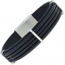 Armband Leder schwarz mit Edelstahl 21cm
