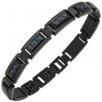 Armband Edelstahl schwarz beschichtet mit Carbon blau 21cm
