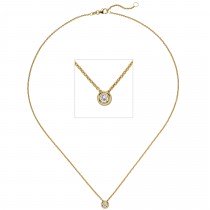 Collier Kette mit Anhänger 585 Gelbgold 1 Diamant Brillant 0,25ct. 45cm