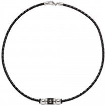 Collier Anker aus Leder und Edelstahl teil schwarz beschichtet 45cm