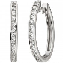 Creolen oval 375 Weißgold 26 Zirkonia Ohrringe Weißgoldcreolen