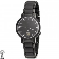 Damen Armbanduhr Funk Funkuhr Edelstahl schwarz Datum