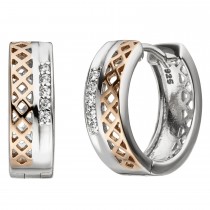 Creolen 925 Sterlingsilber bicolor vergoldet 10 Zirkonia Ohrringe Silbercreolen
