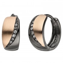 Creolen 925er Sterling Silber schwarz bicolor 12 Zirkonia Ohrringe