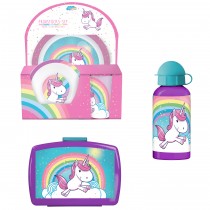 EINHORN Frühstücks-Set für Kinder Kindergeschirr Trinkflasche Brotdose