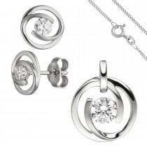 Schmuck-Set 333 Weißgold 3 Zirkonia Ohrringe Anhänger und Kette 42cm