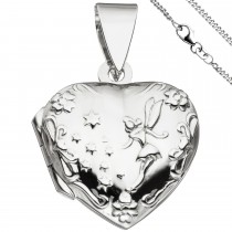 Medaillon Herz Anhänger zum Öffnen für 2 Fotos 925 Silber mit Kette 42cm