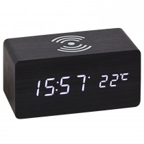 Tischwecker WIRELESS CHARGING schwarz digital Temperatur Datum