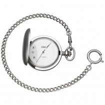 Taschenuhr mit Kette Handaufzug verchromt mit Sprung-Deckel