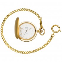 Taschenuhr mit Kette Handaufzug vergoldet mit Sprung-Deckel