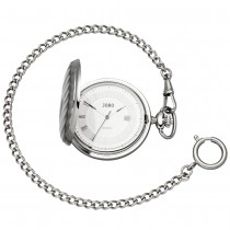 Taschenuhr Quarz Analog verchromt Datum Sprung-Deckel