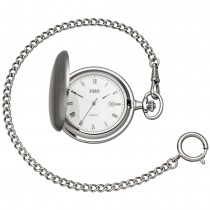 Taschenuhr Quarz Analog verchromt Datum Sprung-Deckel