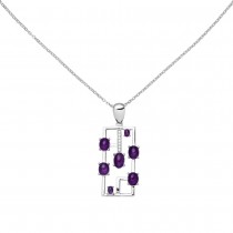 Collier 925 Sterlingsilber 7 Amethyst-Cabochons lila 7 Zirkonia 45cm