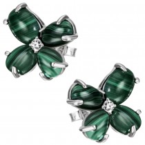 Ohrstecker Blume 925 Sterlingsilber 8 Malachit-Cabochons 2 Zirkonia Ohrringe