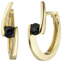 Creolen 333 Gelbgold 2 blaue Safire Ohrringe Goldohrringe