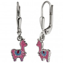 Kinder Ohrhänger Lama pink 925 Sterlingsilber Ohrringe Kinderohrringe