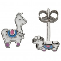 Kinder Ohrstecker Lama weiß 925 Sterlingsilber Ohrringe Kinderohrringe