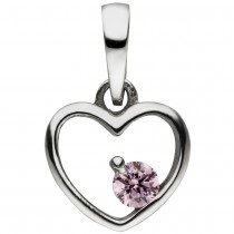 Kinder Anhänger Herz 925 Sterlingsilber 1 Zirkonia rosa Herzanhänger