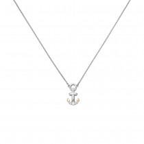 Collier Anker 925 Silber bicolor vergoldet 5 Zirkonia 45cm