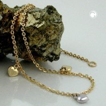 Fußkette Ankerkette mit 3 Herzen bicolor 375 Gold 25cm