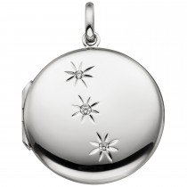 Medaillon rund zum Öffnen für 2 Fotos 925er Sterling Silber 3 Zirkonia