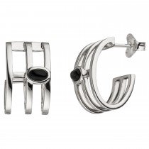 Halbcreolen 925er Sterling Silber 2 Onyxe Ohrringe Creolen