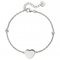 Armband Herz 925er Sterling Silber 2 Zirkonia 22cm Silberarmband Herzarmband
