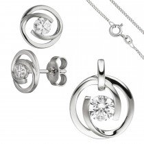 Schmuck-Set 333 Weißgold 3 Zirkonia Ohrringe Anhänger und Kette 42cm