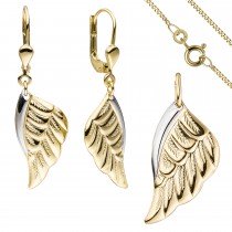 Schmuck-Set Flügel Engelsflügel 333 Gelbgold bicolor mit Kette 45cm