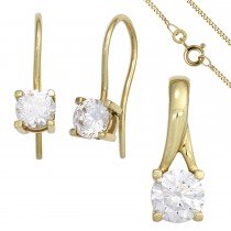 Schmuck-Set 333 Gelbgold 3 Zirkonia Ohrringe und Kette 42cm