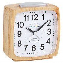 Wecker Quarz analog Holz-Optik hell