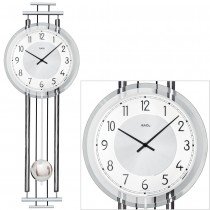 AMS 7464 Wanduhr Quarz mit Pendel Pendeluhr silbern mit Holz und Glas