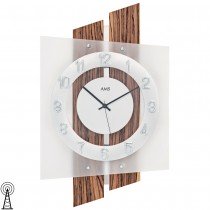 AMS 5531 Wanduhr Funk Funkwanduhr analog Holz-Optik mit Aluminium