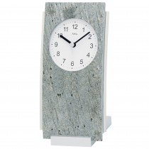 AMS 1154 Tischuhr Quarz silbern analog Stein-Auflage mit Aluminium