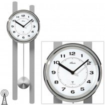 Wanduhr Funk Funkwanduhr mit Pendel silbern Pendeluhr