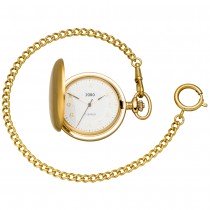 Taschenuhr mit Kette Handaufzug vergoldet mit Sprung-Deckel