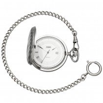 Taschenuhr Quarz Analog verchromt Datum Sprung-Deckel