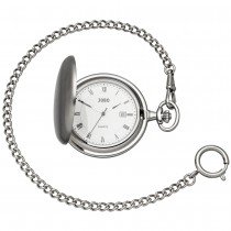 Taschenuhr Quarz Analog verchromt Datum Sprung-Deckel