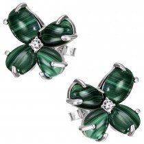 Ohrstecker Blume 925 Sterlingsilber 8 Malachit-Cabochons 2 Zirkonia Ohrringe