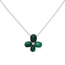 Collier Halskette 925 Silber 4-Malachit-Cabochons 1 Zirkonia 45cm Kette