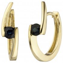Creolen 333 Gelbgold 2 blaue Safire Ohrringe Goldohrringe