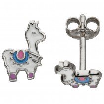 Kinder Ohrstecker Lama weiß 925 Sterlingsilber Ohrringe Kinderohrringe