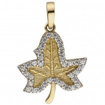 Anhänger Blatt 333 Gelbgold bicolor mattiert 35 Zirkonia Goldanhänger