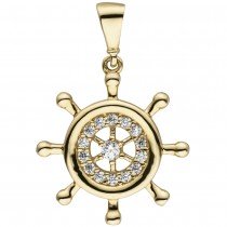 Anhänger Steuer Steuerrad 333 Gelbgold 15 Zirkonia Goldanhänger