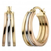 Creolen 585 tricolor dreifarbig Ohrringe