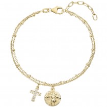 Armband Kreuz Christopherus 925 Sterling Silber gold vergoldet 11 Zirkonia 19cm