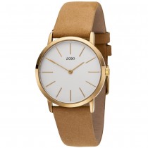 Damen Armbanduhr Quarz Analog Edelstahl vergoldet Lederband beige