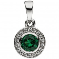 Anhänger Rund 925 Sterlingsilber Zirkonia grün und weiß